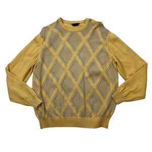 Dalmine Knit Sweater Mens 52 Argyle Crew Neck 100% Cotton Pullover Made Italy